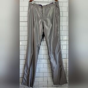Vinci Mens Flat Front Gray Satin Sheen Like Dress Pants Poly Rayon Blend Fabric